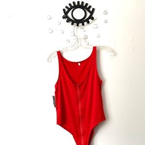 Red Baywatch One Piece Zip Swimsuit Bodysuit